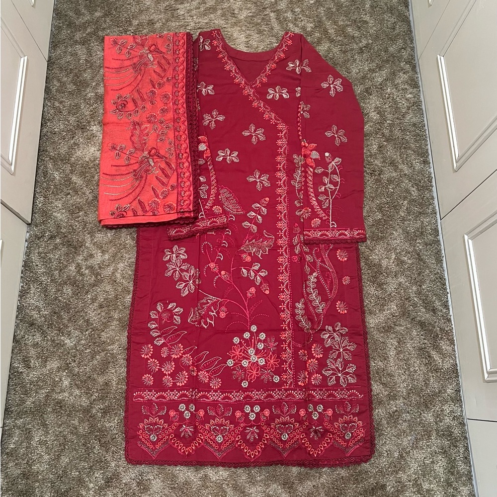 Red Embroidered Pakistani Suit